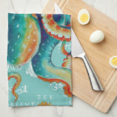 タコティール（緑がかった色）ヴィンテージマップウォーターカラー キッチンタオル (四つ折り)