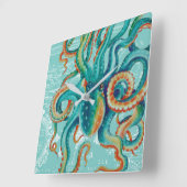 タコティール(緑がかった色)ヴィンテージマップウォーターカラー スクエア壁時計 (傾斜)