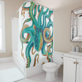 タコティール（緑がかった色）水彩画 シャワーカーテン (インサイチュ)