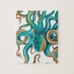 タコティール（緑がかった色）水彩触手水彩 ジグソーパズル<br><div class="desc">タコ芸術</div>