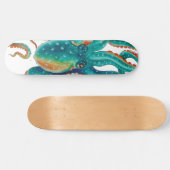 タコティール(緑がかった色)水彩触手水彩 スケートボード (横)
