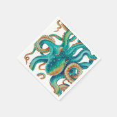 タコティール（緑がかった色）水彩触手水彩 スタンダードカクテルナプキン (角)