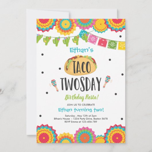タコトゥオスデイ誕生日フィエスタ2nd誕生日パーティー 招待状 (正面)