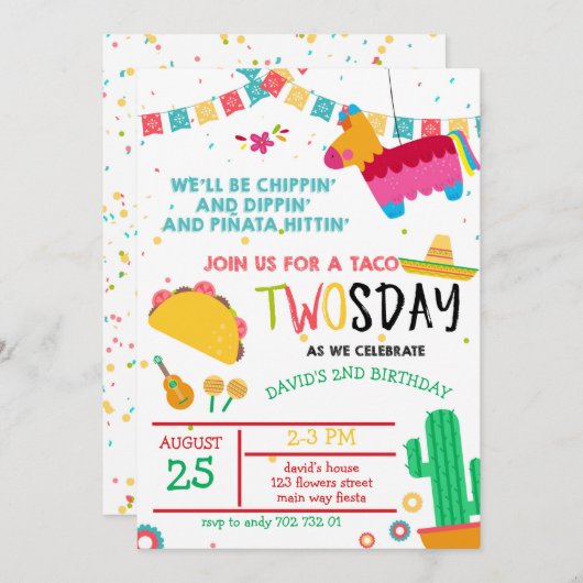 タコトゥオスデーピナタフィエスタ2歳誕生日 招待状 (正面/裏面)