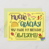 タコトウスデイフィエスタバースデーパーティーサンキューカード (正面/裏面)