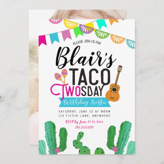 タコトウズデイフォト誕生日招待状 招待状 (正面/裏面)