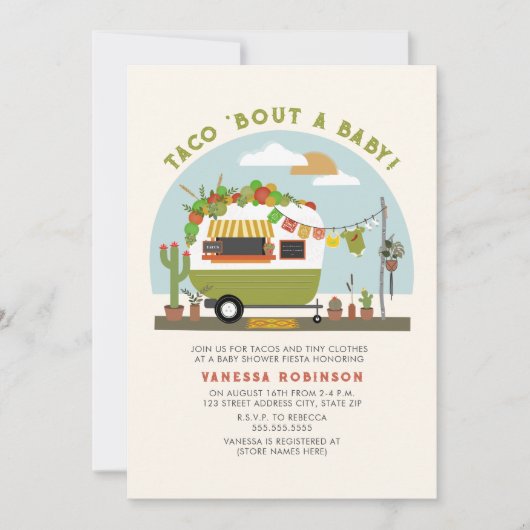 タコトラックのベビーキャンパーベイビーシャワーについて 招待状 (正面)