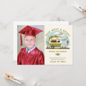 タコトラックグリーン写真キッズ卒業 カード (正面/裏面インサイチュ)