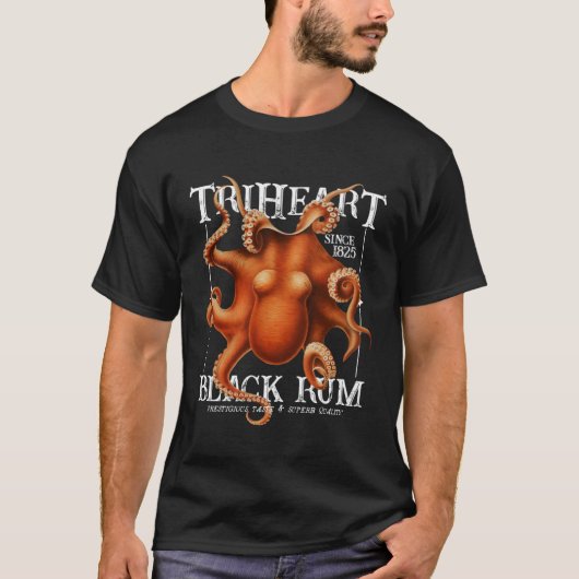 タコトリハートブラックラム海の生物 Tシャツ (正面)