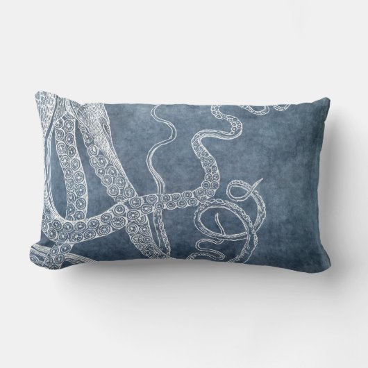 タコトワイライトブルーデニムウォーターカラーアート ランバークッション (正面)