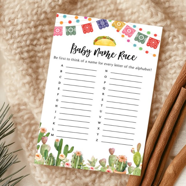 タコバウトベイビーフィエスタ ベイビーネームレースゲーム (Fiesta Cactus Baby Shower Baby Name Race Game)