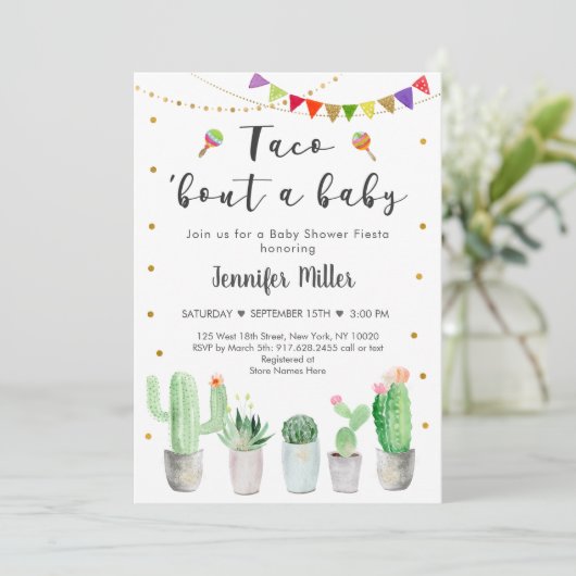 タコバウトAベビー金ゴールドフィエスタカクタスベビーシャワー 招待状 (スタンド正面)