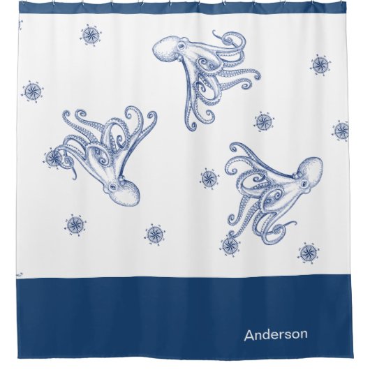 タコバスルーム（青と白） シャワーカーテン (正面)