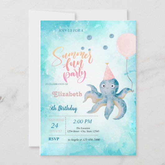 タコバルーンシーサマーバースデーパーティー 招待状 (正面)