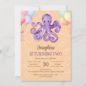 タコバルーンバブルピーチ子供の誕生日 招待状 (正面)