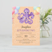 タコバルーンバブルピーチ子供の誕生日 招待状 (スタンド正面)