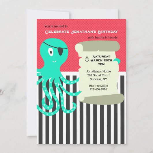 タコパイレーツ誕生日招待状 招待状 (正面)