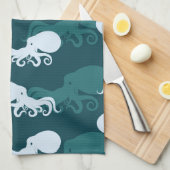 タコパターンの列 キッチンタオル (四つ折り)