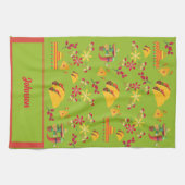 タコパーソナライズされたおもしろいグリーン キッチンタオル (横)