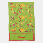 タコパーソナライズされたおもしろいグリーン キッチンタオル (縦)