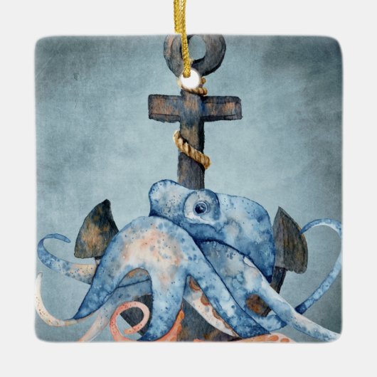 タコパーソナライズされたといかりのクリ航海のスマス セラミックオーナメント (正面)