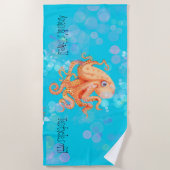 タコパーソナライズされたの泡を引く ビーチタオル (正面)