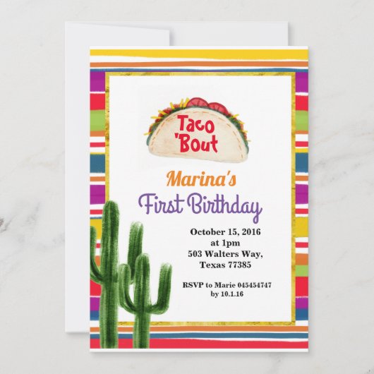 タコパーティーメキシコ1歳の誕生日メキシコ 招待状 (正面)
