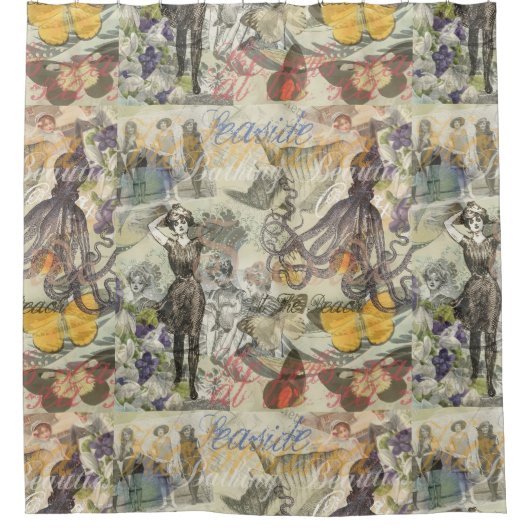 タコビーチアンティークコースタルパンク シャワーカーテン (正面)