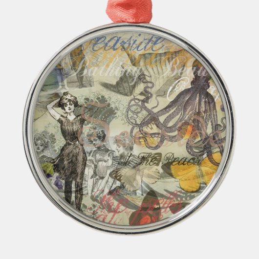 タコビーチアンティークコースタルパンク メタルオーナメント (正面)