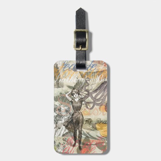 タコビーチアンティークコースタルパンク ラゲッジタグ (正面縦)