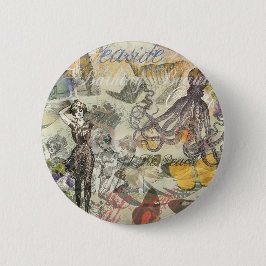 タコビーチバケーションビクトリアンゴシックおもしろい 缶バッジ (正面)