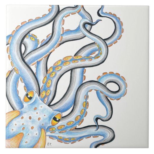 タコファンキーインブルーオレンジ タイル (正面)