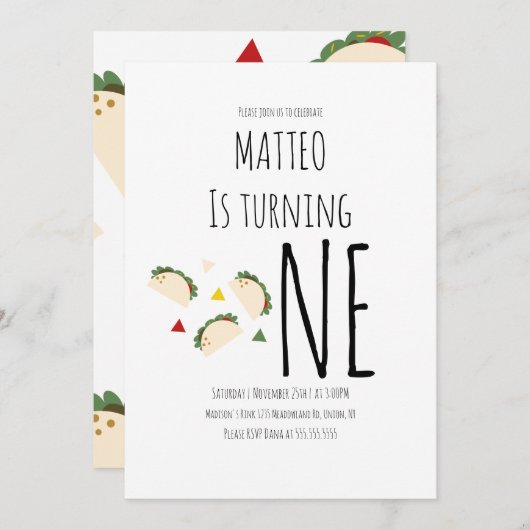 タコファーストモダン誕生日ビッグワン招待状 招待状 (正面/裏面)