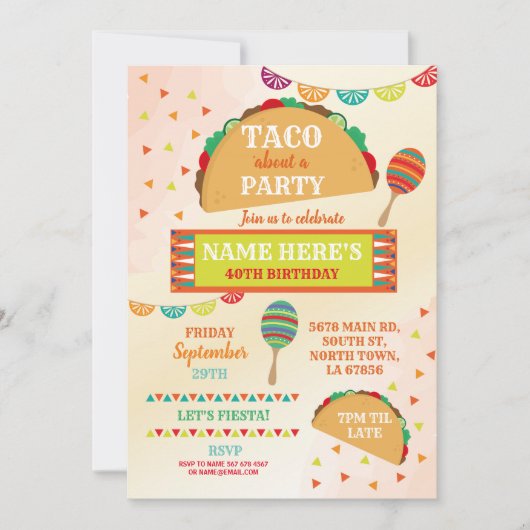 タコフィエスタバースデーパーティメキシコブライトおもしろい 招待状 (正面)