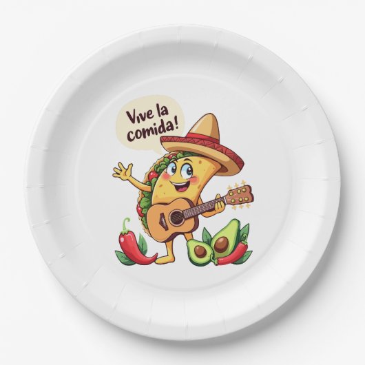タコフィエスタミットギタールウントヒスパニッシュしゃれているケム ペーパープレート (正面)