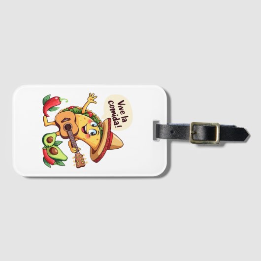 タコフィエスタミットギタールウントヒスパニッシュしゃれているケム ラゲッジタグ (正面横)