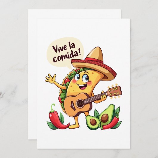 タコフィエスタミットギタールウントヒスパニッシュしゃれているケム 招待状 (正面/裏面)