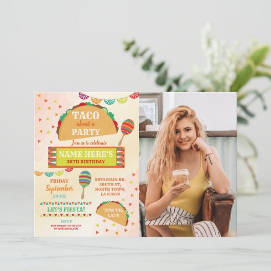 タコフィエスタ誕生日パーティメキシコブライト写真 招待状 (スタンド正面)