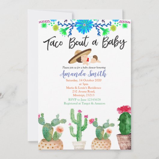 タコブアサボテンベビーの赤ちゃんシャワー招待状少年 招待状 (正面)