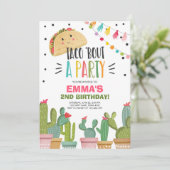 タコブアパーティーガールピンクフィエスタ誕生日サボテン 招待状 (スタンド正面)