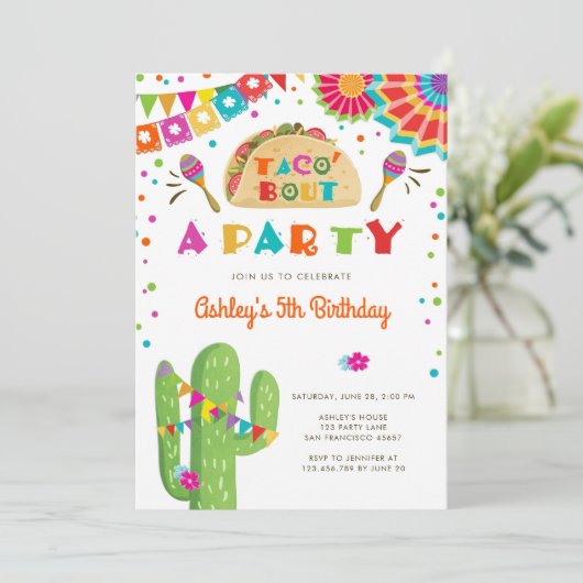 タコブアパーティーフィエスタカクタスメキシコ誕生日 招待状 (スタンド正面)