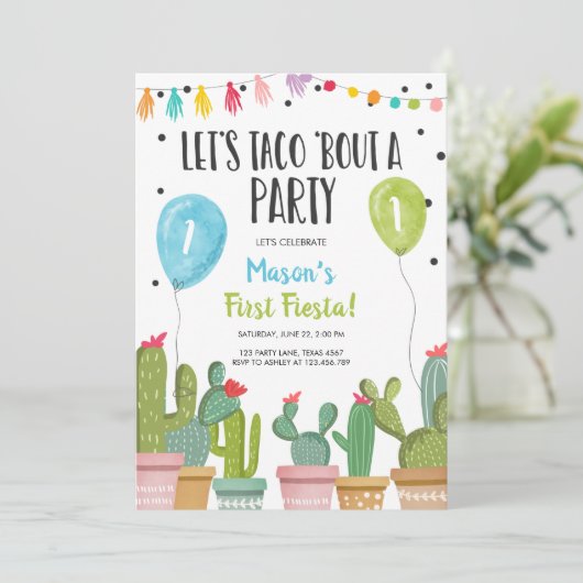 タコブアパーティーボーイブルーファーストフィエスタ誕生日 招待状 (スタンド正面)