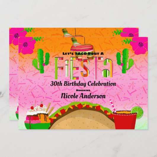 タコブアフィエスタタコスマルガリタスバースデーパーティー 招待状 (正面/裏面)