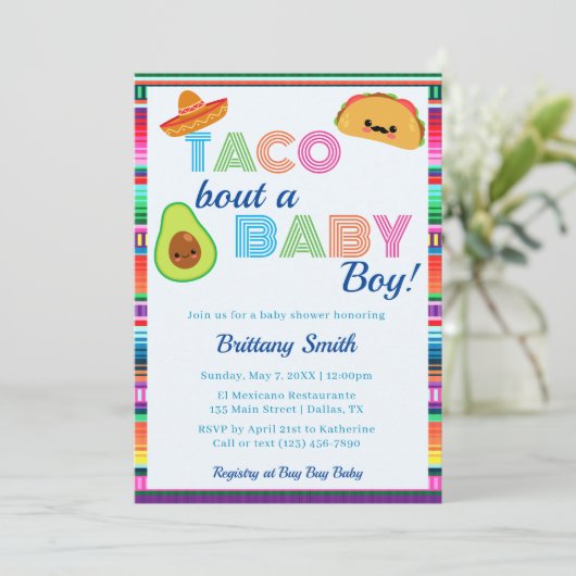 タコブア男の赤ちゃんフェスタストライプベイビーシャワー 招待状 (スタンド正面)