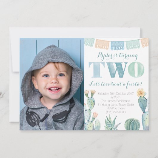タコブウアフィエスタボーイセカンドバースデーパーティー写真 招待状 (正面)