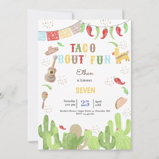 タコブト'おもしろいフィエスタメキシコ誕生日 招待状 (正面)