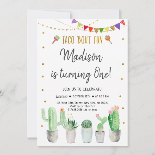 タコブトおもしろい金ゴールドフィエスタファースト誕生日 招待状 (正面)