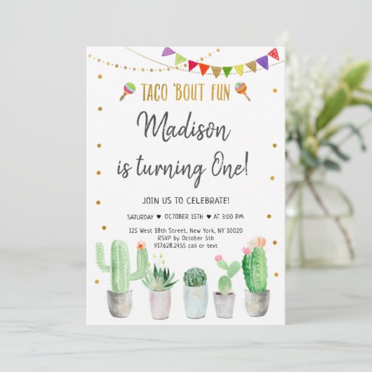 タコブトおもしろい金ゴールドフィエスタファースト誕生日 招待状 (スタンド正面)