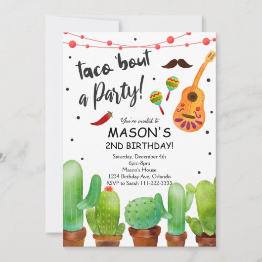 タコブトパーティーフィエスタウォーターカラーサボス招待状 招待状 (正面)