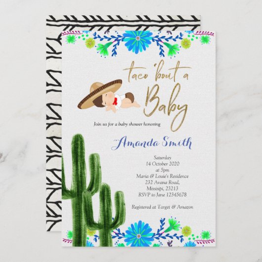 タコブトベビーサボスベビーシャワー招待状カード 招待状 (正面/裏面)